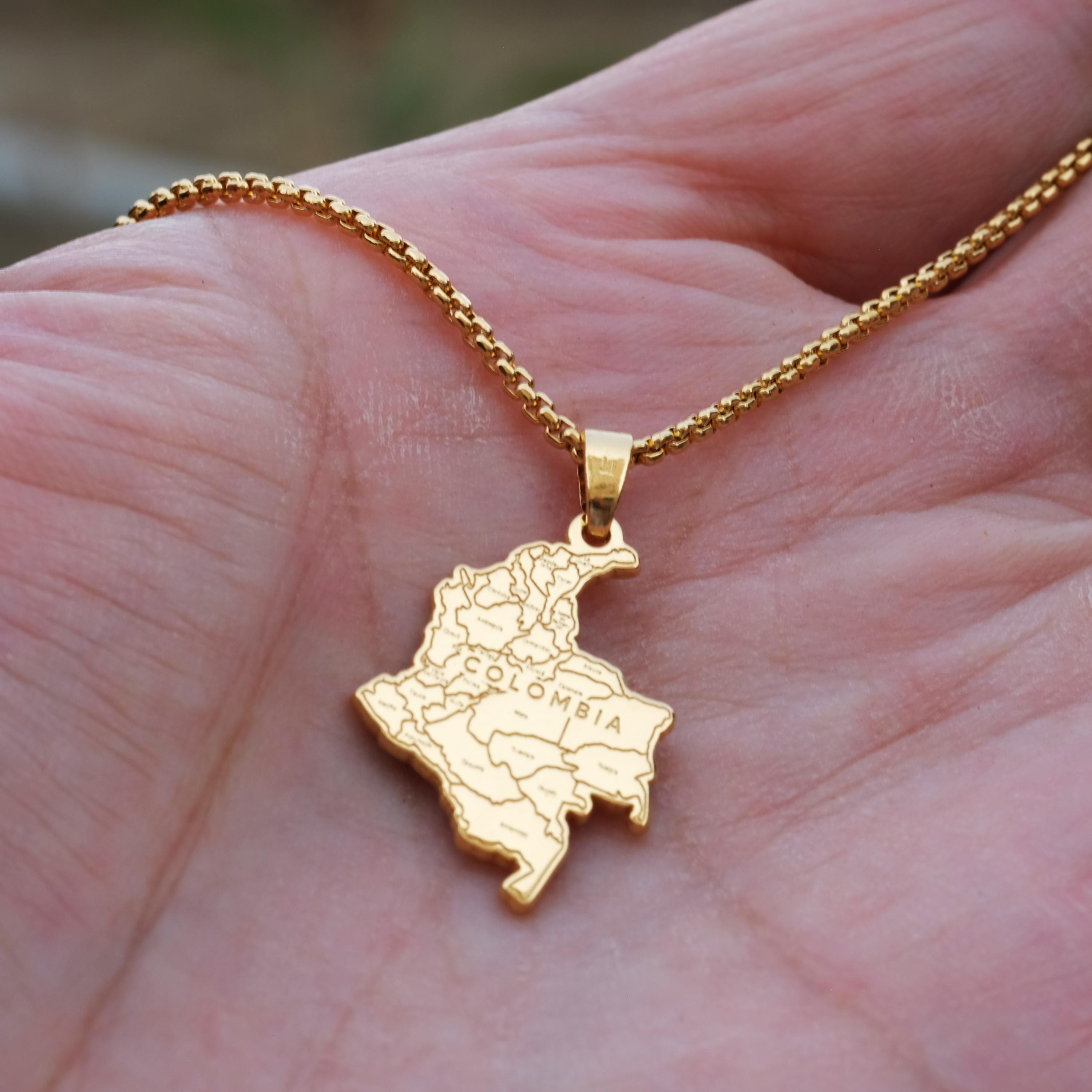 Stainless Steel Colombia Map Heart Pendant Necklace - Gold Plated Colombian Flag Jewelry For Women - View #2