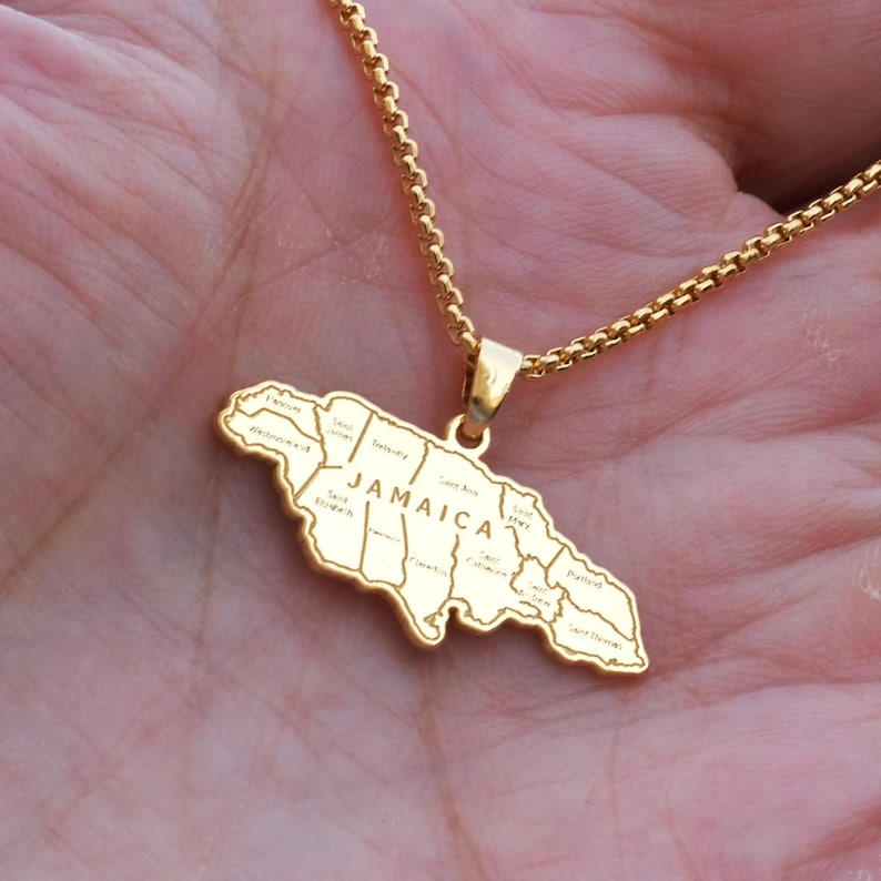 Jamaica Map Necklace, Caribbean Island Pendant, Heritage Jewelry, Unisex Jamaica Gift, Travel Keepsake, Christmas Holiday Gift image 6