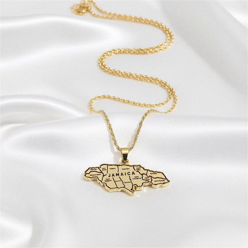 Jamaica Map Necklace, Caribbean Island Pendant, Heritage Jewelry, Unisex Jamaica Gift, Travel Keepsake, Christmas Holiday Gift image 9
