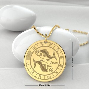 Pisces Zodiac Necklace, Zodiac Pendant, Gold Zodiac Necklace, Astrology Necklace, Horoscope Necklace, Birth Sign Necklace,Coin Necklace