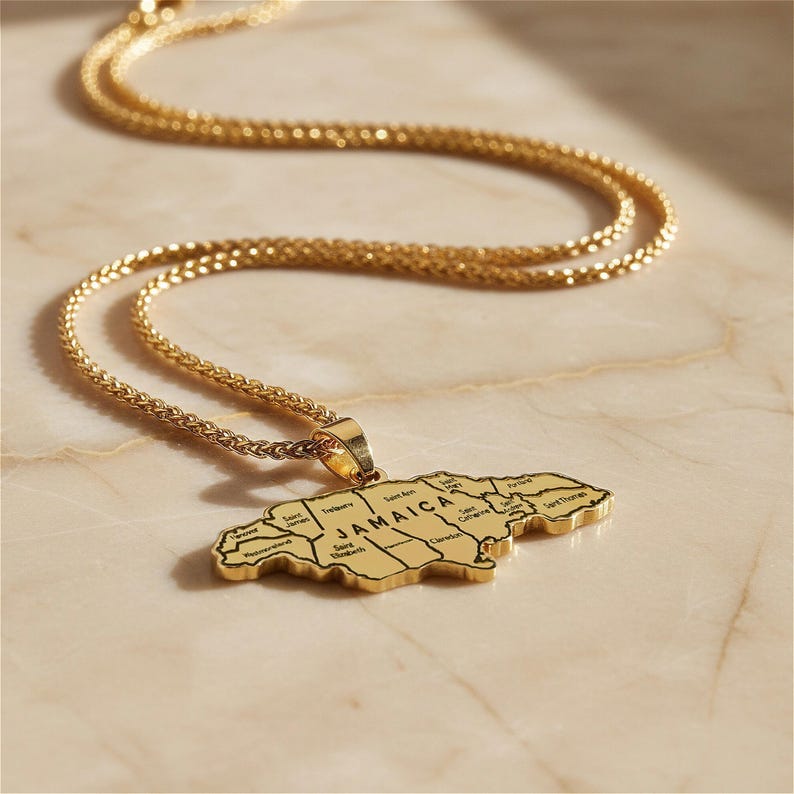 Jamaica Map Necklace, Caribbean Island Pendant, Heritage Jewelry, Unisex Jamaica Gift, Travel Keepsake, Christmas Holiday Gift image 8