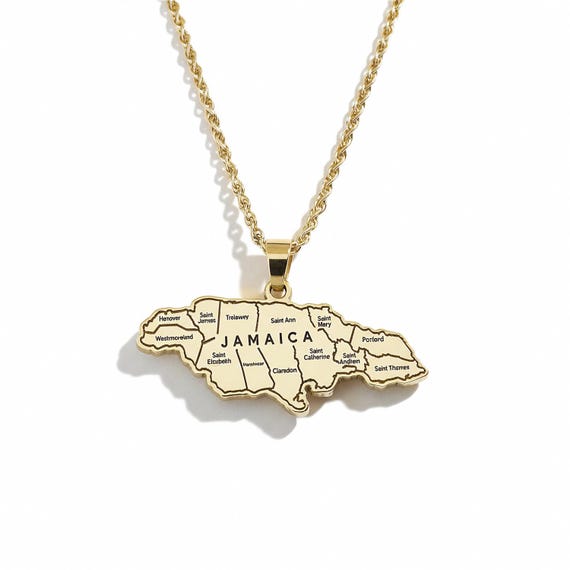 Jamaica Map Necklace, Caribbean Island Pendant, Heritage Jewelry, Unisex Jamaica Gift, Travel Keepsake, Christmas Holiday Gift