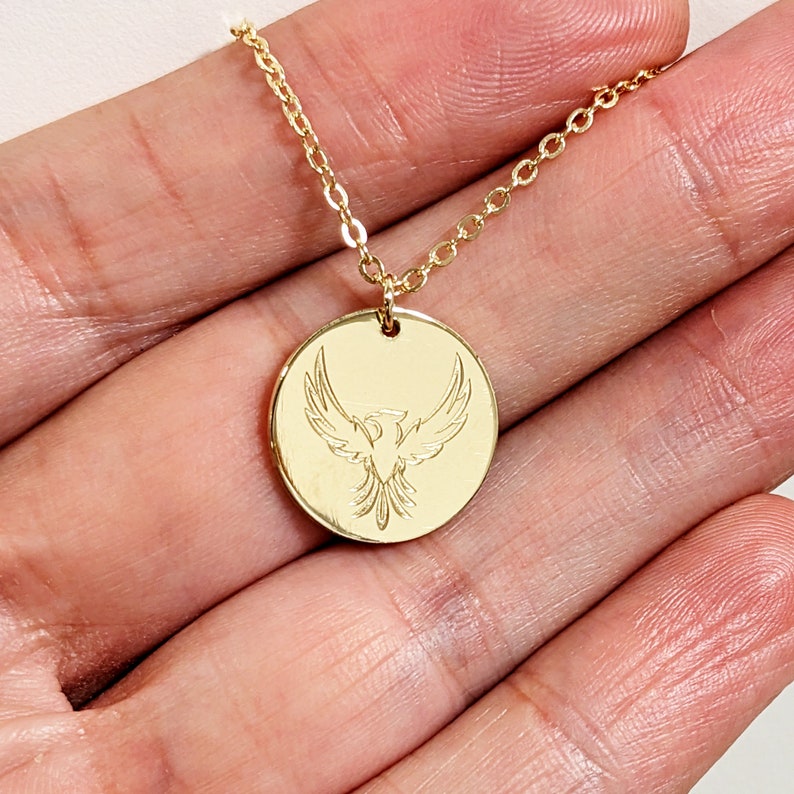 Pure Solid Gold Phoenix Necklace, Phoenix Pendant, Bird Necklace