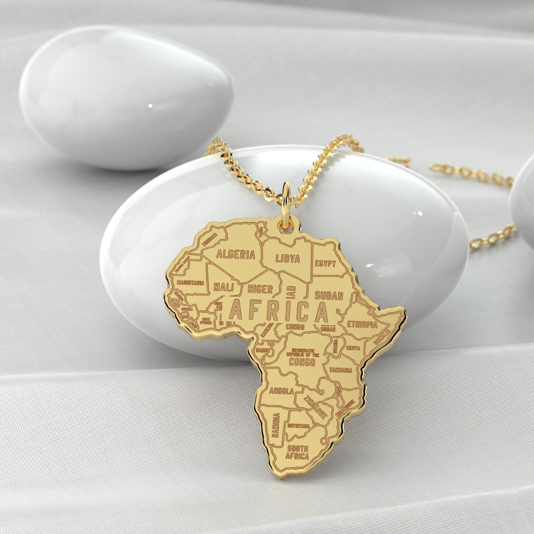 Africa Map 14k Solid Gold Necklace With Countries Etsy
