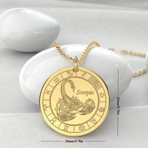 Scorpio Necklace, Zodiac Pendant, Gold Zodiac Necklace, Astrology Necklace, Horoscope Necklace, Birth Sign Necklace, Coin Necklace