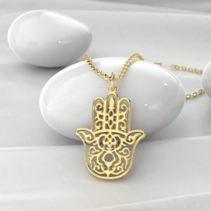 14k Solid Gold Hamsa Hand Necklace: Fatima Pendant