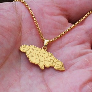 Jamaica Map Necklace, Caribbean Island Pendant, Heritage Jewelry, Unisex Jamaica Gift, Travel Keepsake, Christmas Holiday Gift image 2