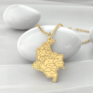 Collar con mapa de Colombia, joyería artesanal con raíces colombianas, colgante de herencia, regalo unisex de Colombia, joyería navideña.