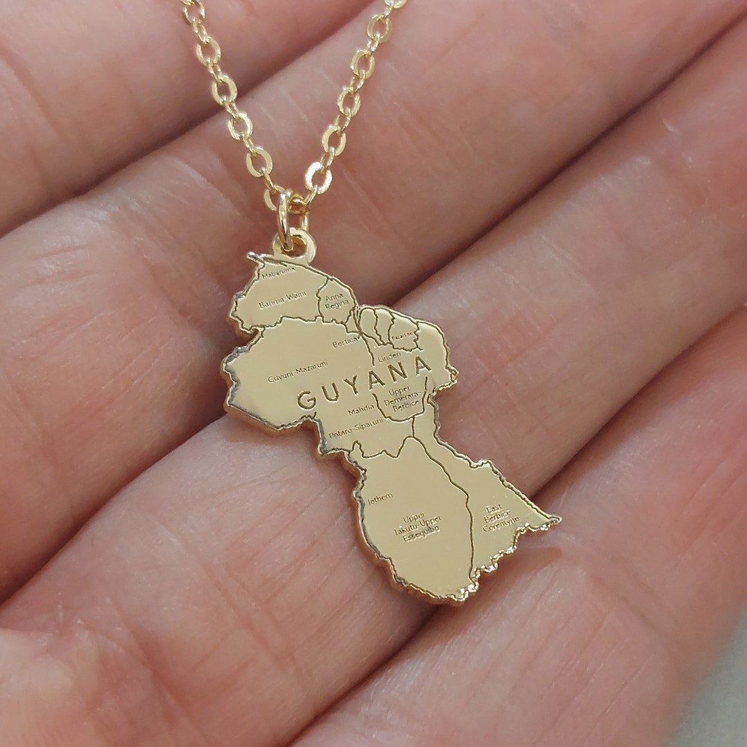 14k Gold Guyana Map Necklace Delicate and Detailed Jewelry Etsy