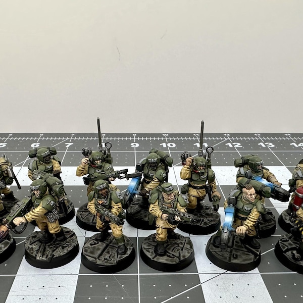 Cadian Shock Troops Sergeants and Special Weapons painted + Base