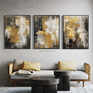 Abstract Gold and Black Texture Wall Art Set of 3 PRINTABLES,Oil Painting Art, Modern Home Decor PRINT, Gold Foil Oil Painting,Digital Print