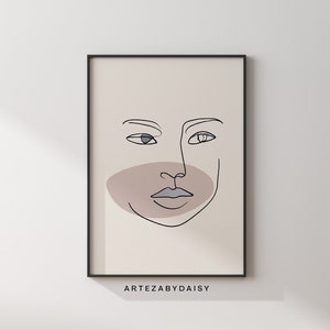Abstract Boho Face Line Art Print, Boho Art Print, Neutral Minimal Wall Print, Female Face line art, Boho Wall Art,Fine Art,Digital Download