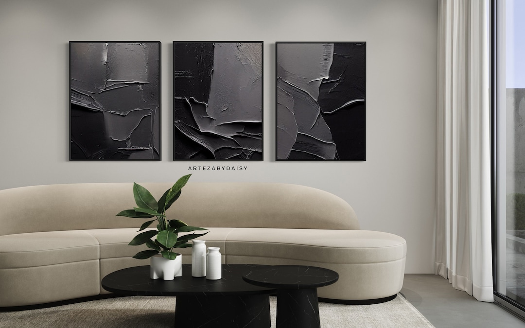3 Set Modern Black and Gray Printable Art, Abstract, Minimalist,stylish ...