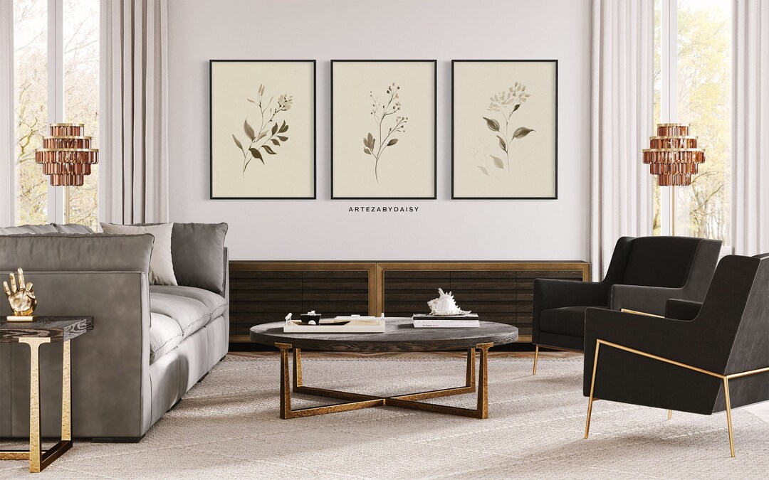 Vintage Botanical Flower 3 Piece Set Wall Art, Neutral Country ...