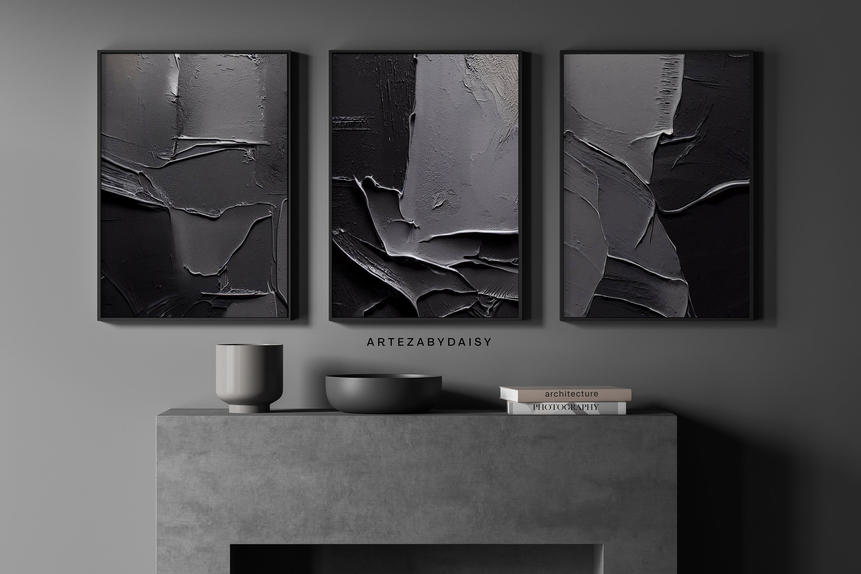 3 Set Modern Black and Gray Printable Art, Abstract, Minimalist,stylish