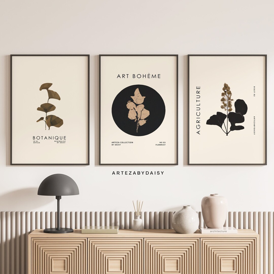Boho Print Set of 3,minimal Abstract Plants Floral Wall Art,modern ...