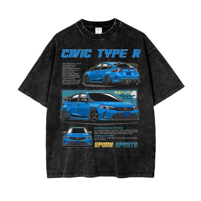 ホンダ・シビックタイプR FL5 Front.ver Tシャツ Honda Civic Type R (FL5) Boost Blue Pearl - Vintage T-shirt