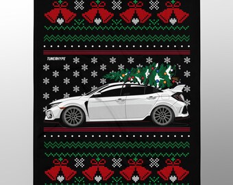 Ugly Christmas Blanket - Honda Civic Type R FK8 - Ugly Xmas Sweater, Car Guy Holiday Gift, Funny Christmas Gift, Ugly Christmas Sweater