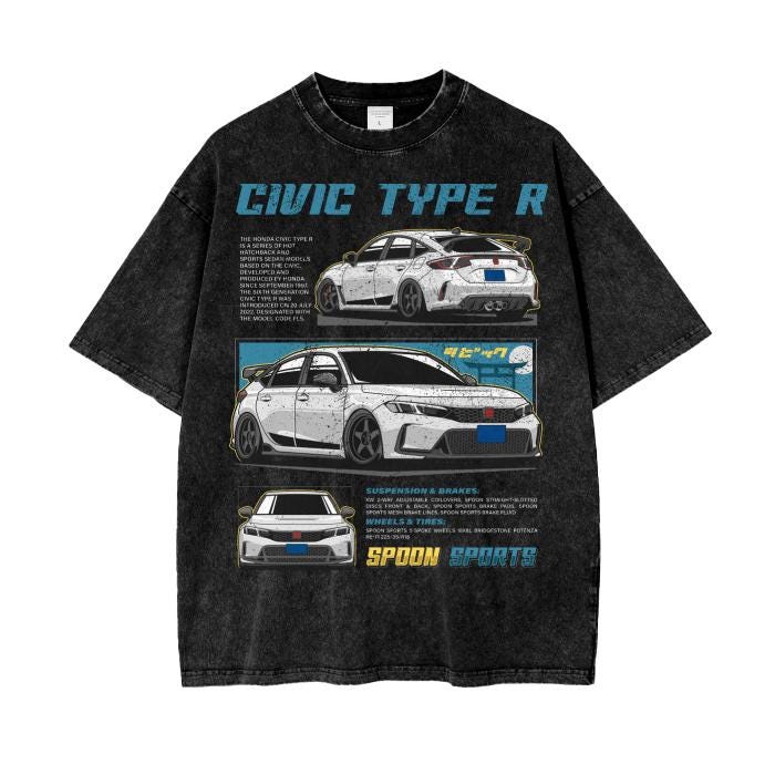 ホンダ・シビックタイプR FL5 Front.ver Tシャツ Honda Civic Type R (FL5) - Vintage T-shirt - Oversize and