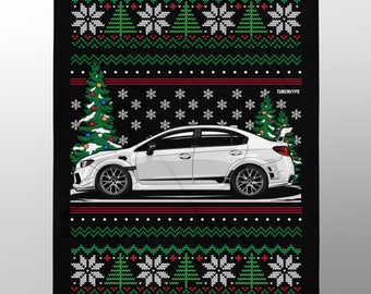 May include: Black blanket with a festive Christmas sweater design. The blanket features a white car graphic, Christmas trees, snowflakes, and a repeating pattern of green, red, and white. The text "TUNEAHYPE" is visible.