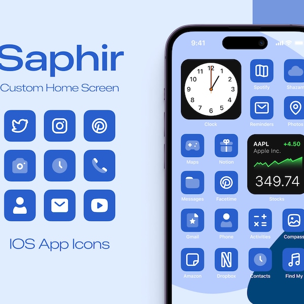 Saphir Blue Vector iOS15 & iPhone App Icons | Home Screen | Widgets | Wallpapers | ios icons | Sapphire | Minimal | Icons | AvenisReves