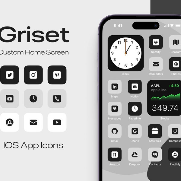 Griset Gray Vector iOS15 & Icônes d'applications iPhone | Écran d'accueil | Widgets | Fonds d'écran | icônes ios | Sérieux | Minime | Icônes | AvenisRêves