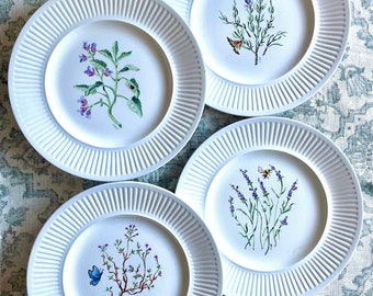 Set of 4 Hand painted vintage ironstone dishes with herb decoration