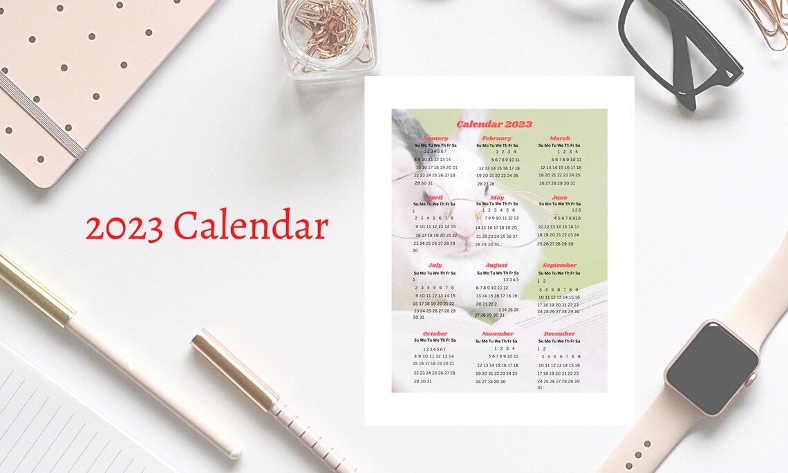 2023 Calendar Printable, Instant Download, 12 Months in One Page