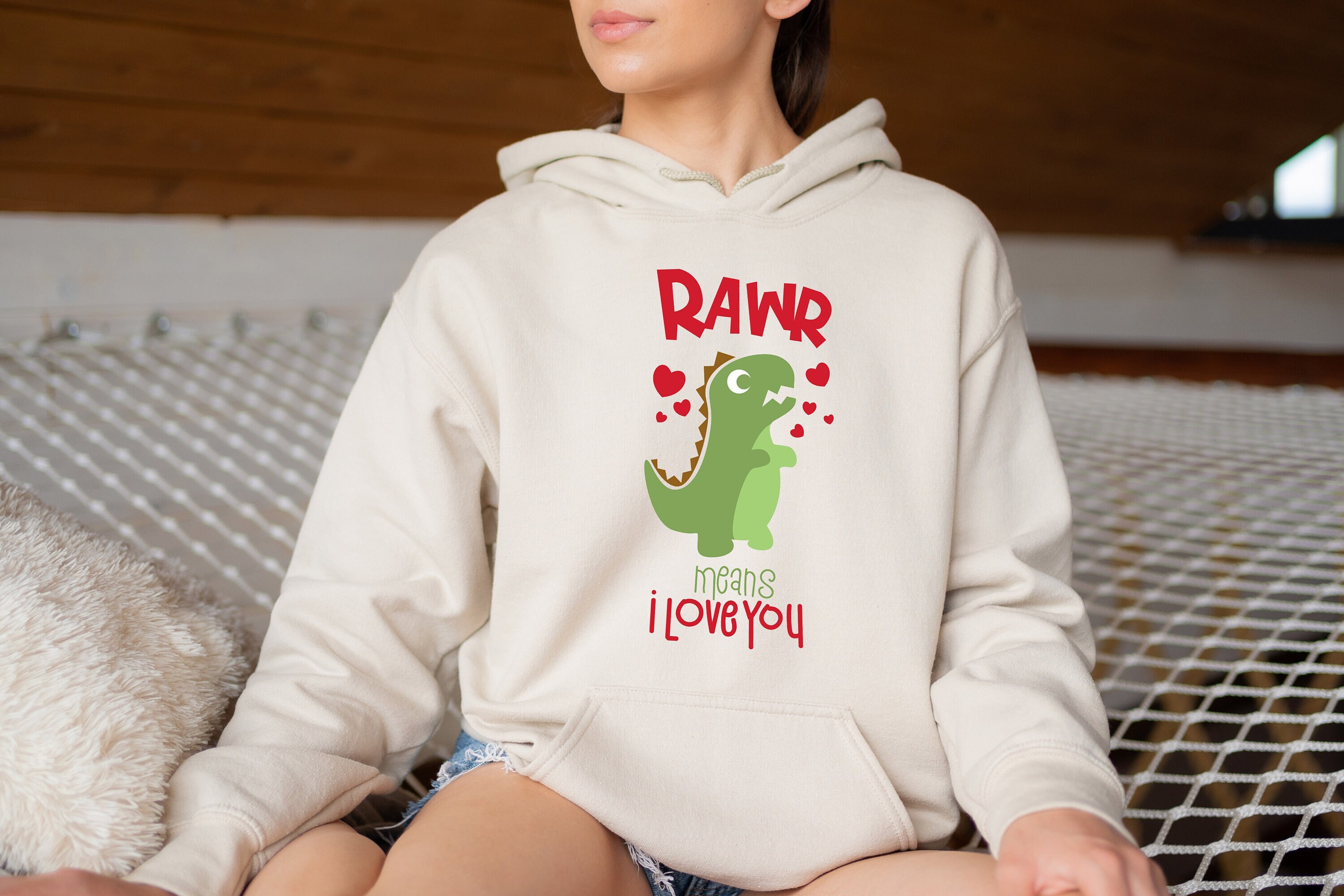 Discover Rawr Means I love You Hoodie, Cute Gifts for Girlfriends, Dinosaur Valentines Day Hoodie