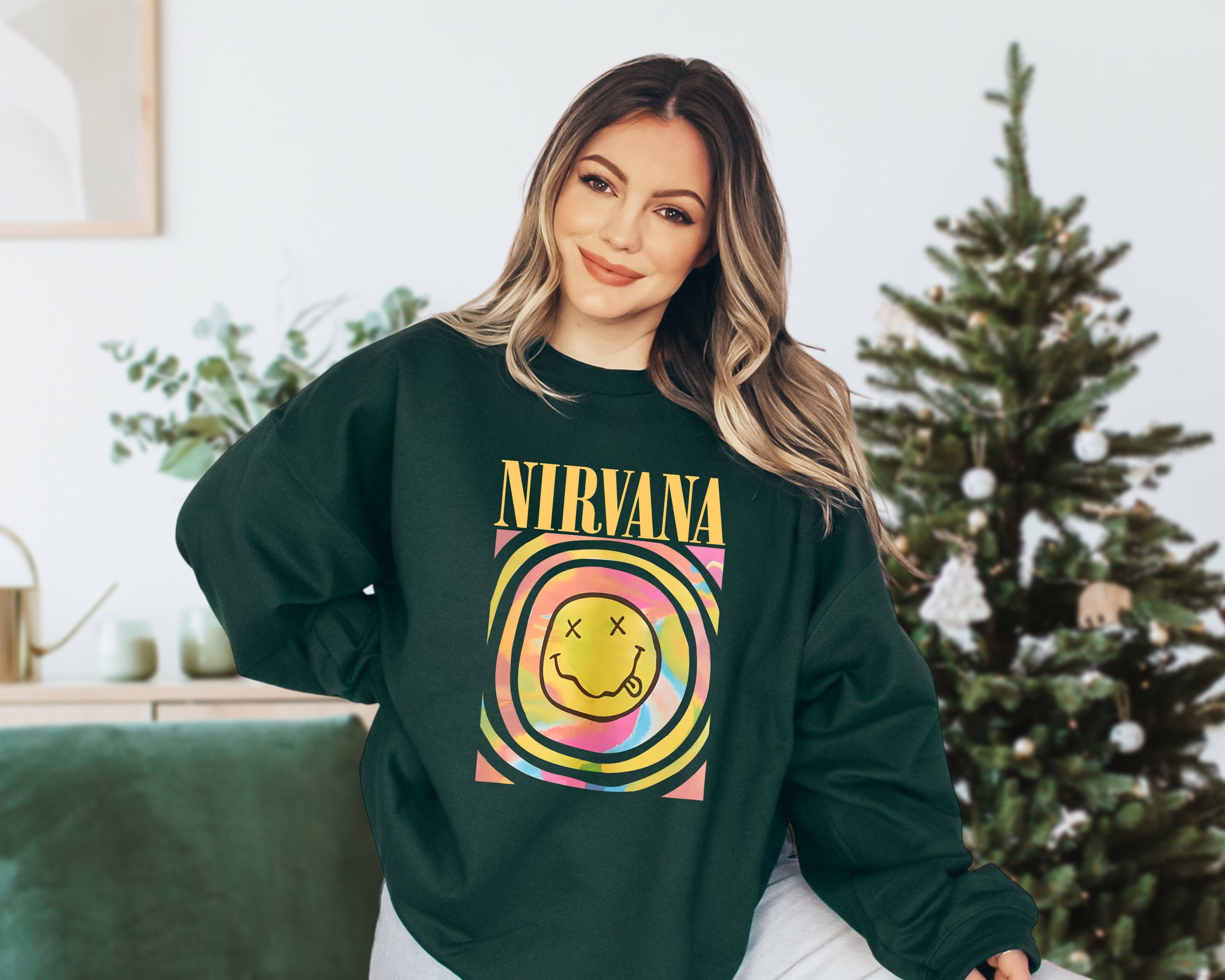 Discover Nirvana Smiley Face Sweatshirt, Rainbow Yellow Smiley Face Pink Preppy Sweat