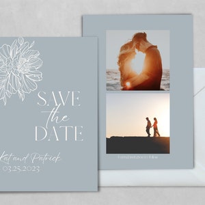 Feminine Floral Save the Date Template, Wedding Save the Date Card, Remember the Date Invitation, Save our Date Card Blue