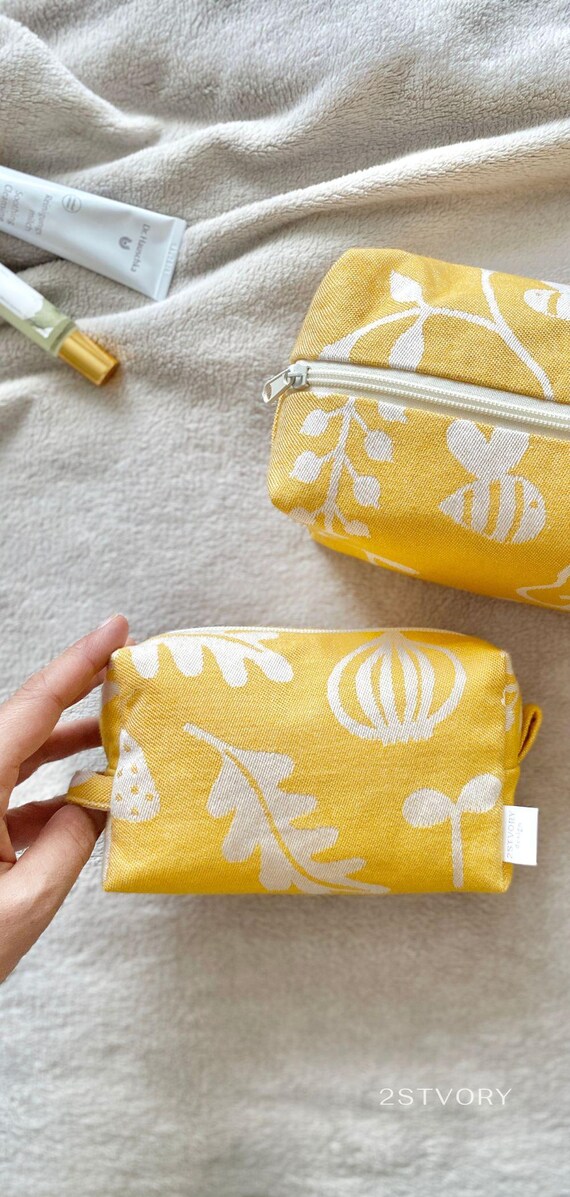 Gelbe Make-up Reisetasche Jacquard Kosmetiktasche Gym Leinen
