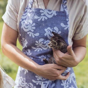 Tablier lin jacquard : tablier de cuisine de style folk avec poche