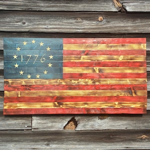 Handmade Rustic Wooden American Flag 1776 Wall Art