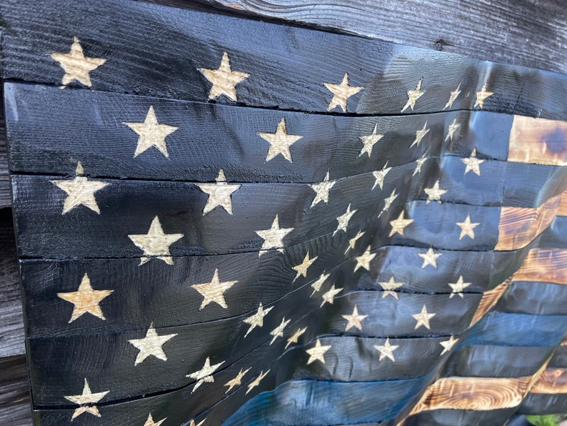 Thin Blue Line Wooden Flag Wall Decor Wavy Edition Etsy