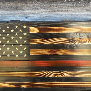 Wooden Flag - Rustic Firefighter Thin Red Line Flag, Hand-Stained Wall Art for Home, Thoughtful Gift for First Responders