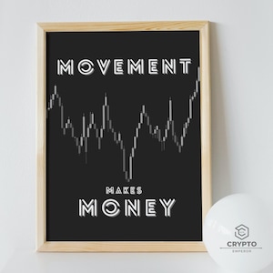 Movement makes money Wall Art Motivation Trading Lifestyle Print Crypto Bitcoin Wallpaper Inspiration Poster Cryptocurrency digital Print