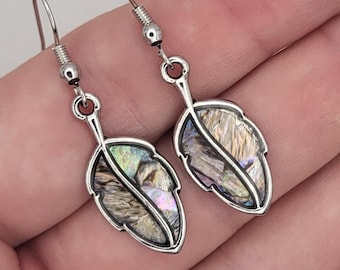 Abalone/Paua Shell Leaf Drop Earrings, Leaf Earrings, Abalone Earrings, Paua Shell Earrings, **Hypoallergenic, Nickel-Free Ear Wire**
