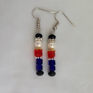 Crystal Nutcracker Drop Earrings, Nutcracker Earrings, Tin Soldier Earrings, Christmas Earrings, **Nickel-Free Ear Wire**