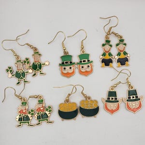 Irish Leprechaun Drop Earrings With Clovers and Pots of Gold, Lucky St. Patrick's Day Jewelry on Hypoallergenic, Nickel-Free Ear Wire