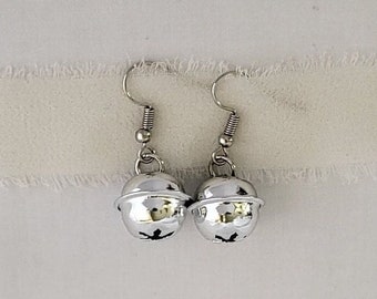 Silver Jingle Bell Earrings, Silver Color Dangle Earrings