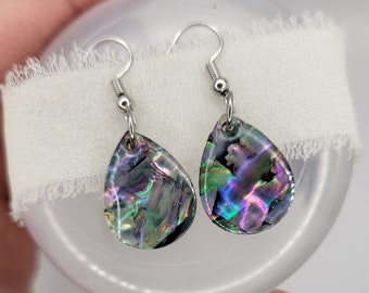 Paua Shell Drop Earrings, Teardrop Earrings, Abalone Earrings, Paua Shell Earrings, Shell Earrings, **Hypoallergenic, Nickel-Free Ear Wire**