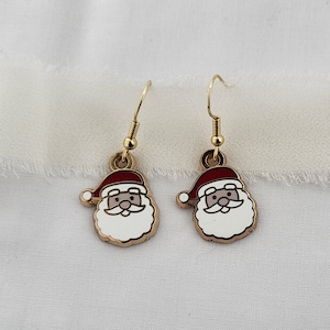 Enamel Santa Claus Drop Earrings, Santa Claus Earrings, Christmas Earrings for Her, **Hypoallergenic, Nickel-Free Ear Wire**