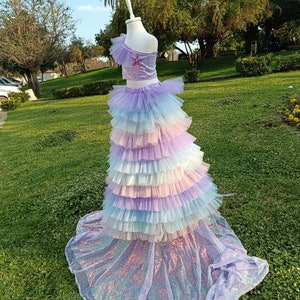 Mermaid Princess Tulle Gown - Girl&#39;s Birthday Party Dress with Sparkling Sequins - Flower Girl Photoshoot Costume