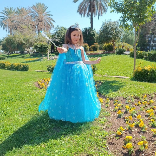 Princesa congelada, disfraz de Elsa, niña pequeña Elsa, vestido de cumpleaños, vestido de tutú azul hielo, niñas congeladas, disfraz de niña pequeña Elsa, vestido de fiesta para niños pequeños