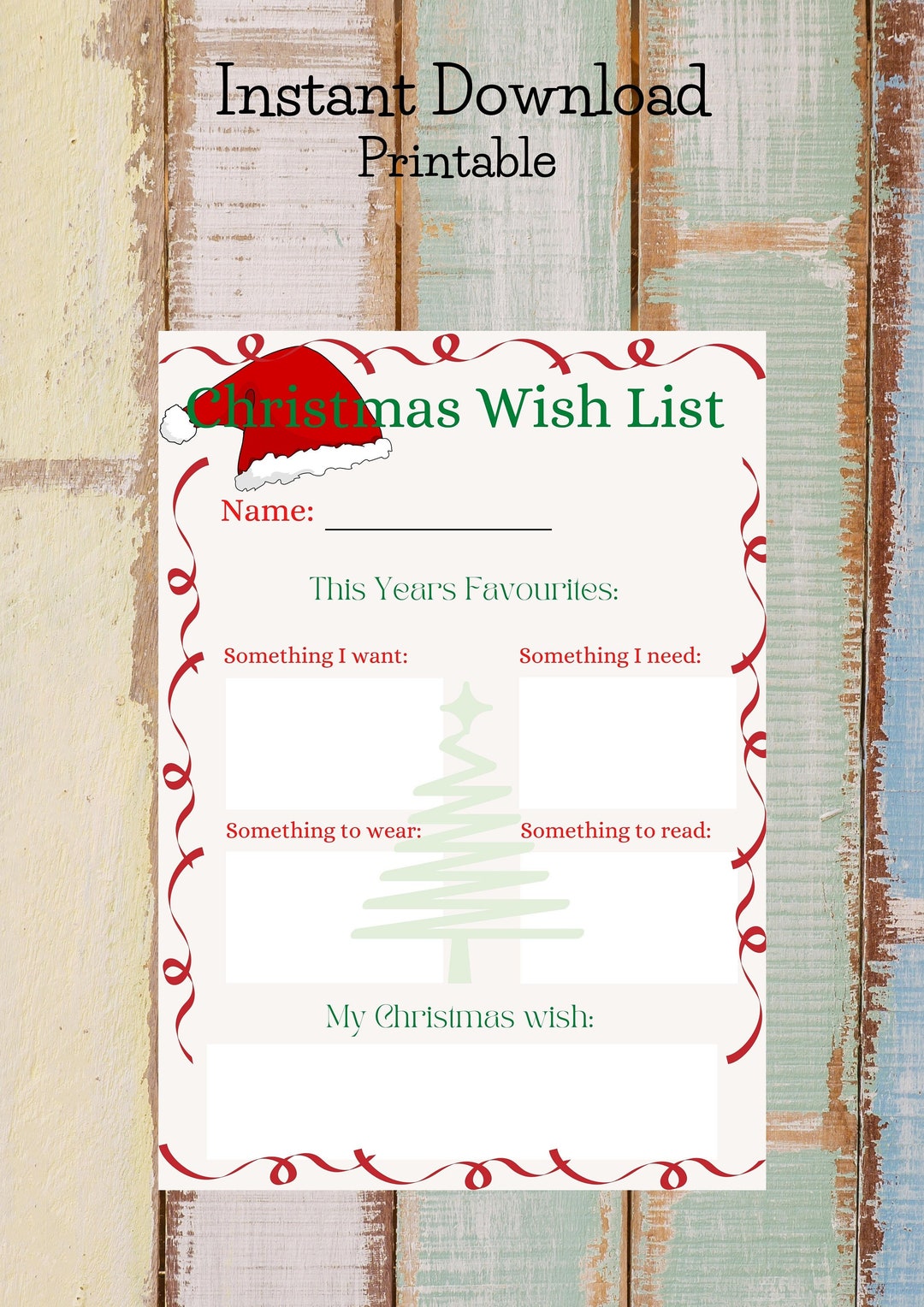 Christmas Wish List, Printable Christmas Wish List, Children's