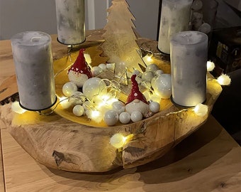 Adventskrans hout Adventskrans teak Rustieke Adventsschaal Adventsschaal hout ca. 30-40 cm