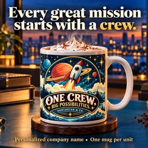 Custom Company Name Space Mug, Mission Control Team Gift, Startup and Engineer Coffee Cup, 11 oz