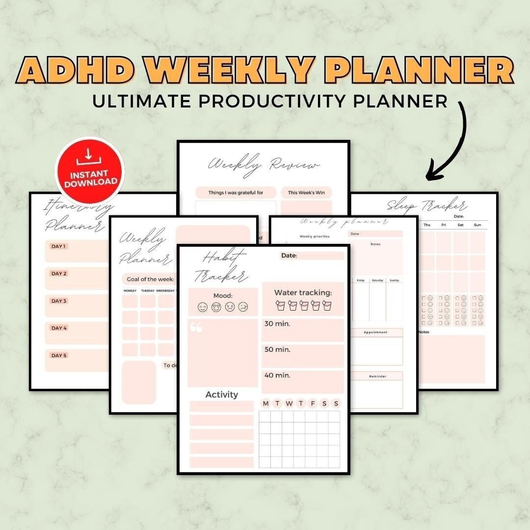 ADHD Weekly Planner ADHD Productivity Planner Printable ADHD - Etsy