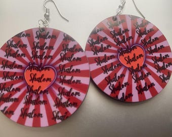 Shalom Israelite Heart Round Earrings